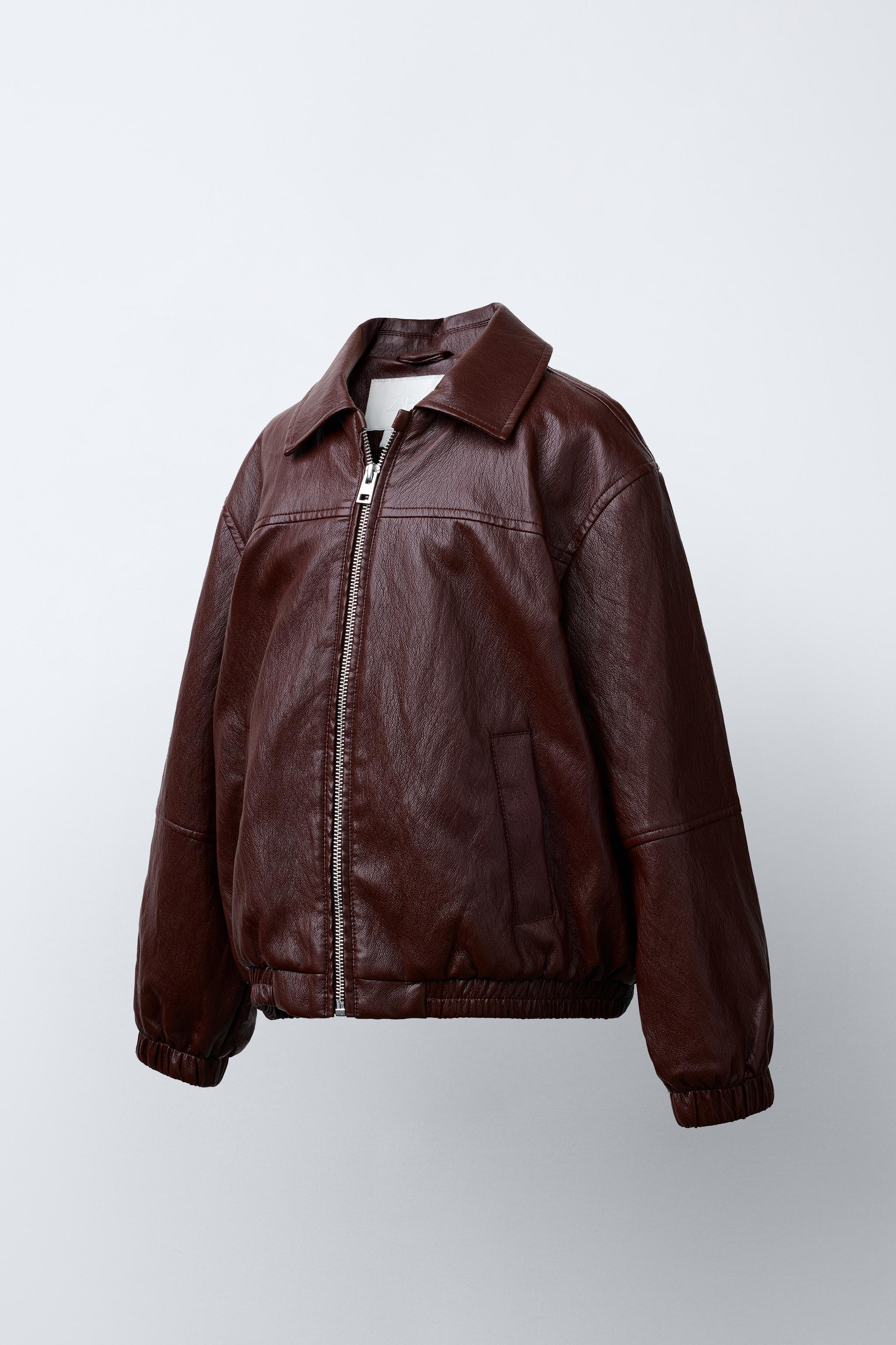 LEATHER-EFFECT BOMBER JACKET Burgundy ZARA Ireland